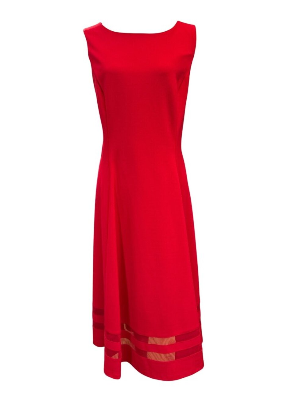 CALVIN KLEIN Womens Illusion Mesh Hem Fit & Flare Dress~Size 16W~Red NWT L2 35